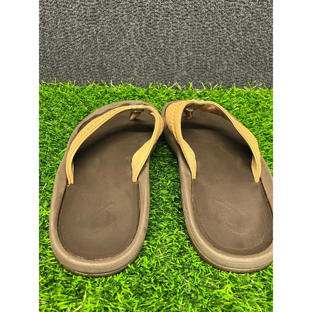 OluKai Hokua Mens Flip Flop Sandals Tan Brown 10161-3434 Size 13 US EUR 46